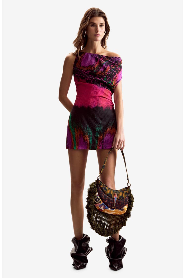 Asymmetric Minidress, Alternate, color, FUCHSIA