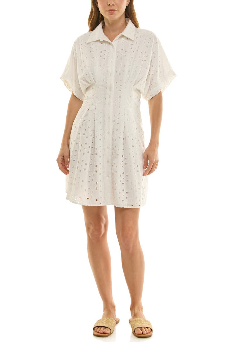 Cotton Broderie Anglaise Mini Shirtdress, Main, color, BRILLIANT WHITE