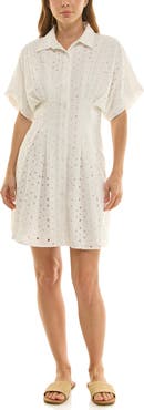 Nicole Miller Cotton Broderie Anglaise Mini Shirtdress