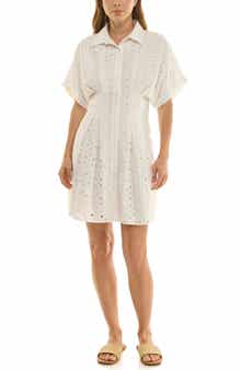 Nicole Miller Cotton Broderie Anglaise Mini Shirtdress