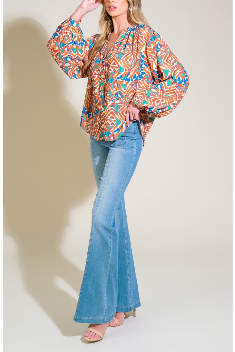 Printed Long Sleeve Top, Alternate, color, ORANGE GREEN