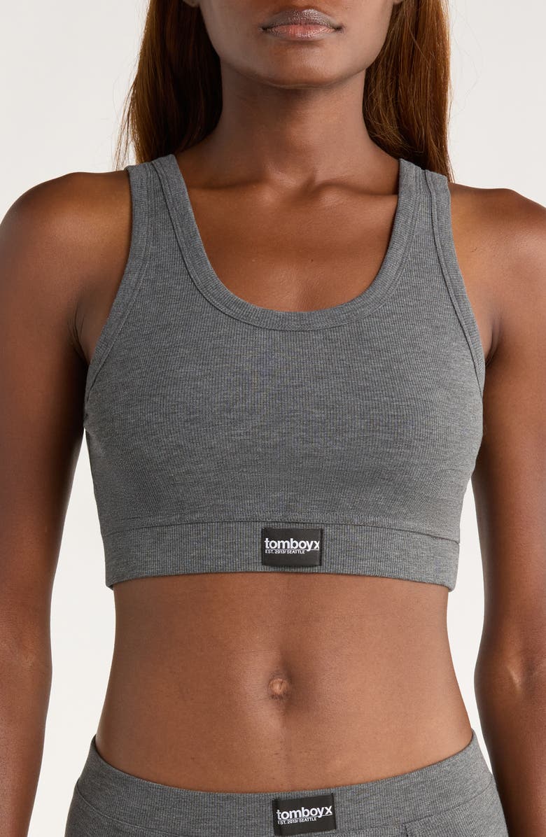 TomboyX Essentials Rib Sports Bra, Main, color, Heather Gray