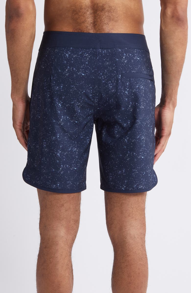 TravisMathew Mahalo Plenty Spatter Print Board Shorts, Alternate, color, Total Eclipse