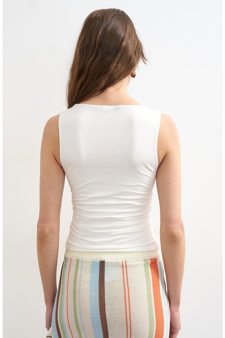 Ruched Side Crop Stretch Cotton Tank, Alternate, color, IVORY