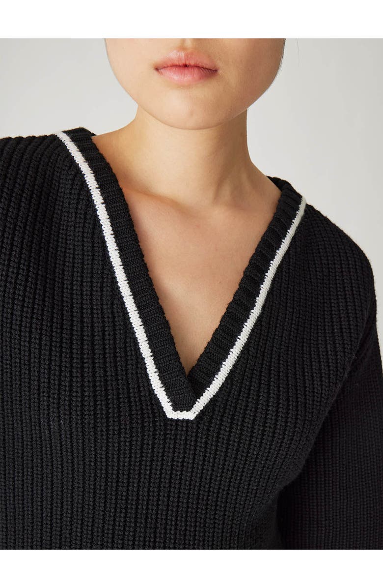 Rebecca Taylor Novlety Wool Victorian Slv V Neck, Alternate, color, Black