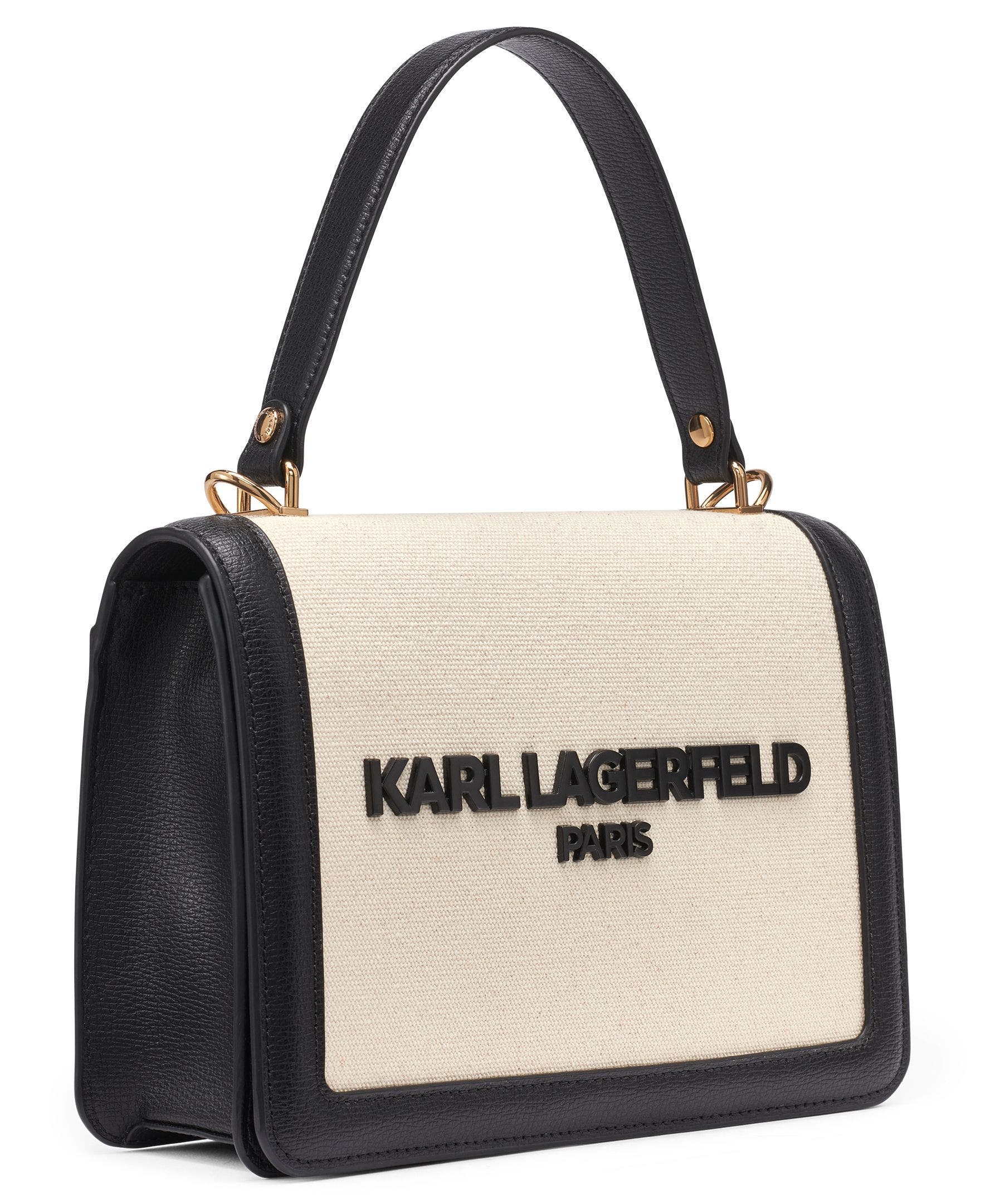 KARL LAGERFELD PARIS Simone Canvas Satchel, Alternate, color, Natural/Black