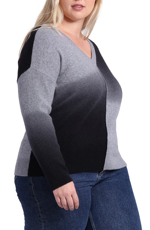 Minnie Rose Plus Size Dip-dye Cashmere Pullover In Grey Shadow/black