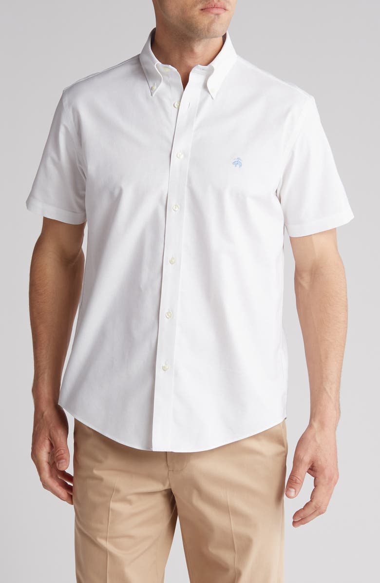 Brooks Brothers Non-Iron Regular Fit Oxford Stretch Short Sleeve Shirt, Main, color, 
