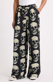 Dressed in Lala Never Taking These Off Skull Print Wide Leg Trousers