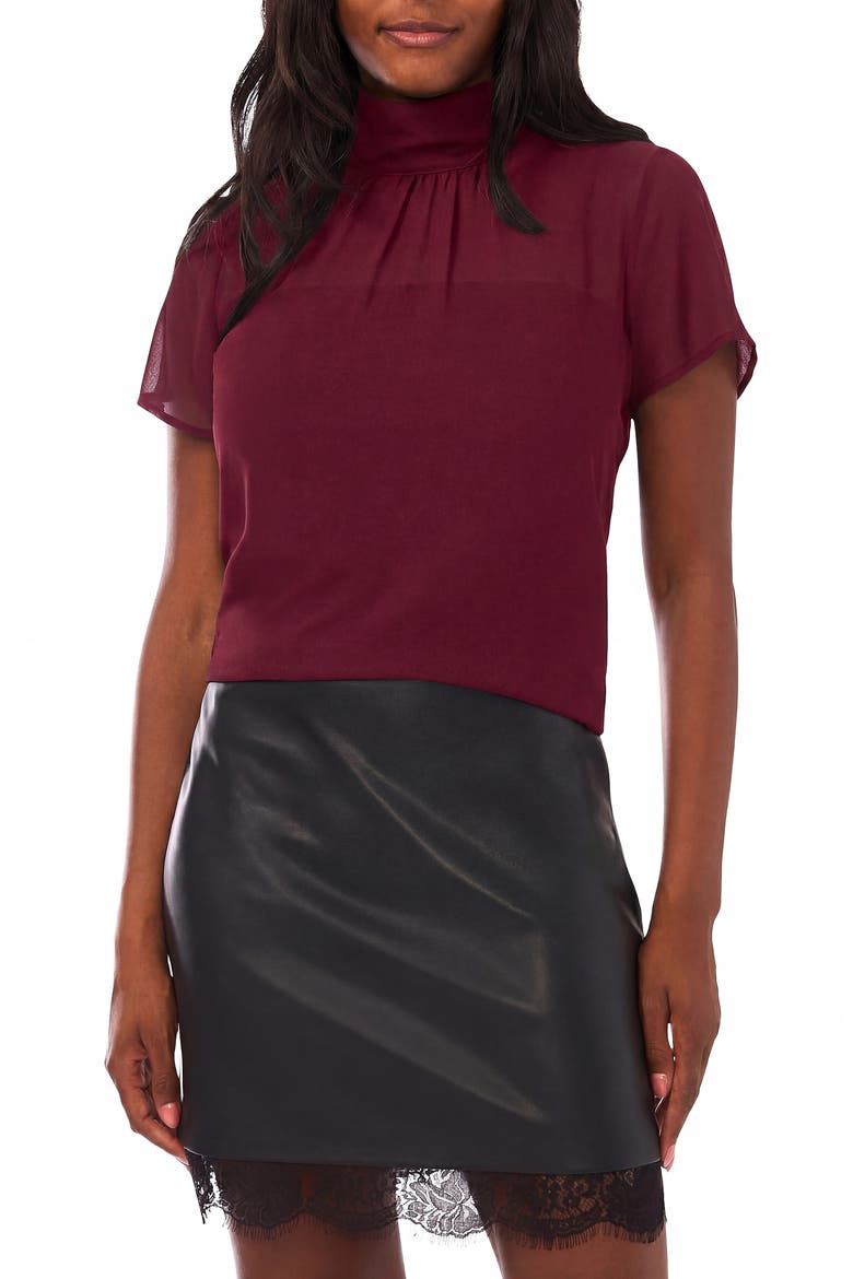 Flutter Sleeve Chiffon Top, Main, color, CRISP MERLOT