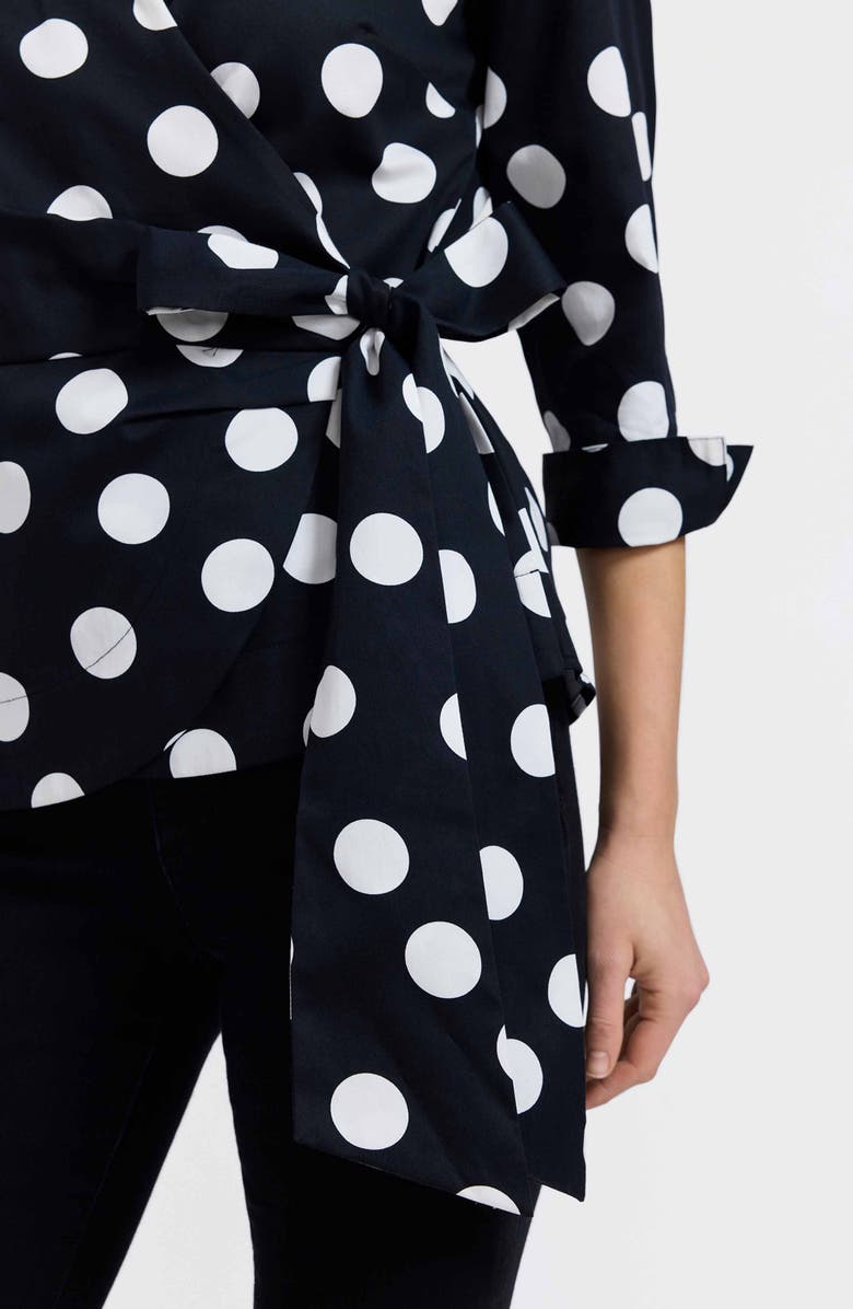 Foxcroft Salina Polka Dot Cotton Wrap Shirt, Alternate, color, Black/ White
