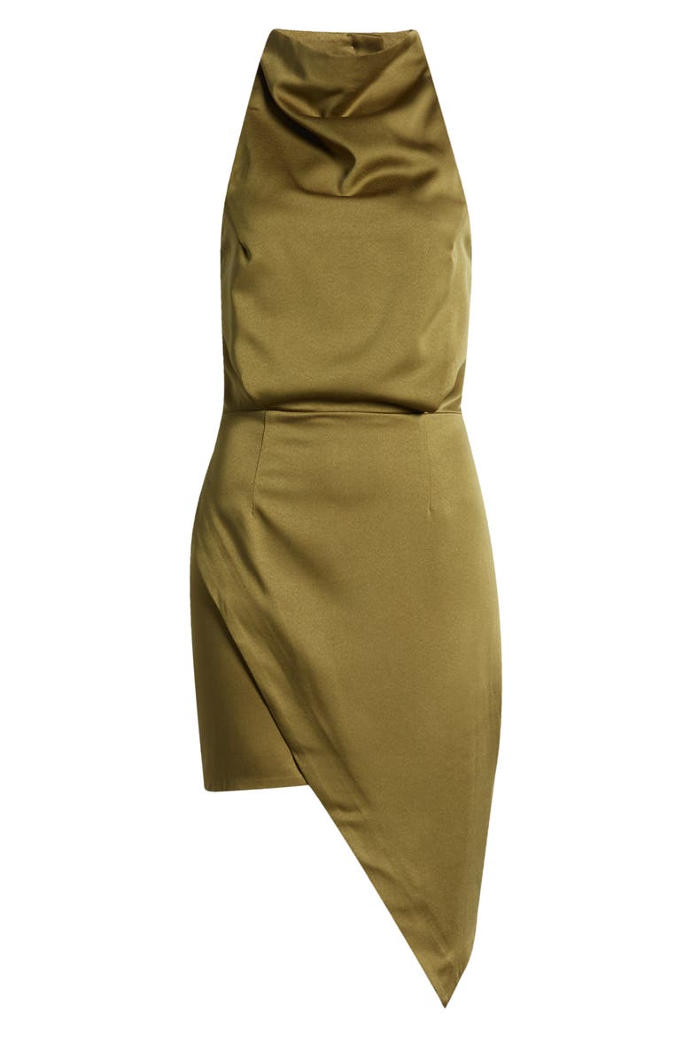 Camo Asymmetric Satin Cocktail Dress, Alternate, color, KHAKI