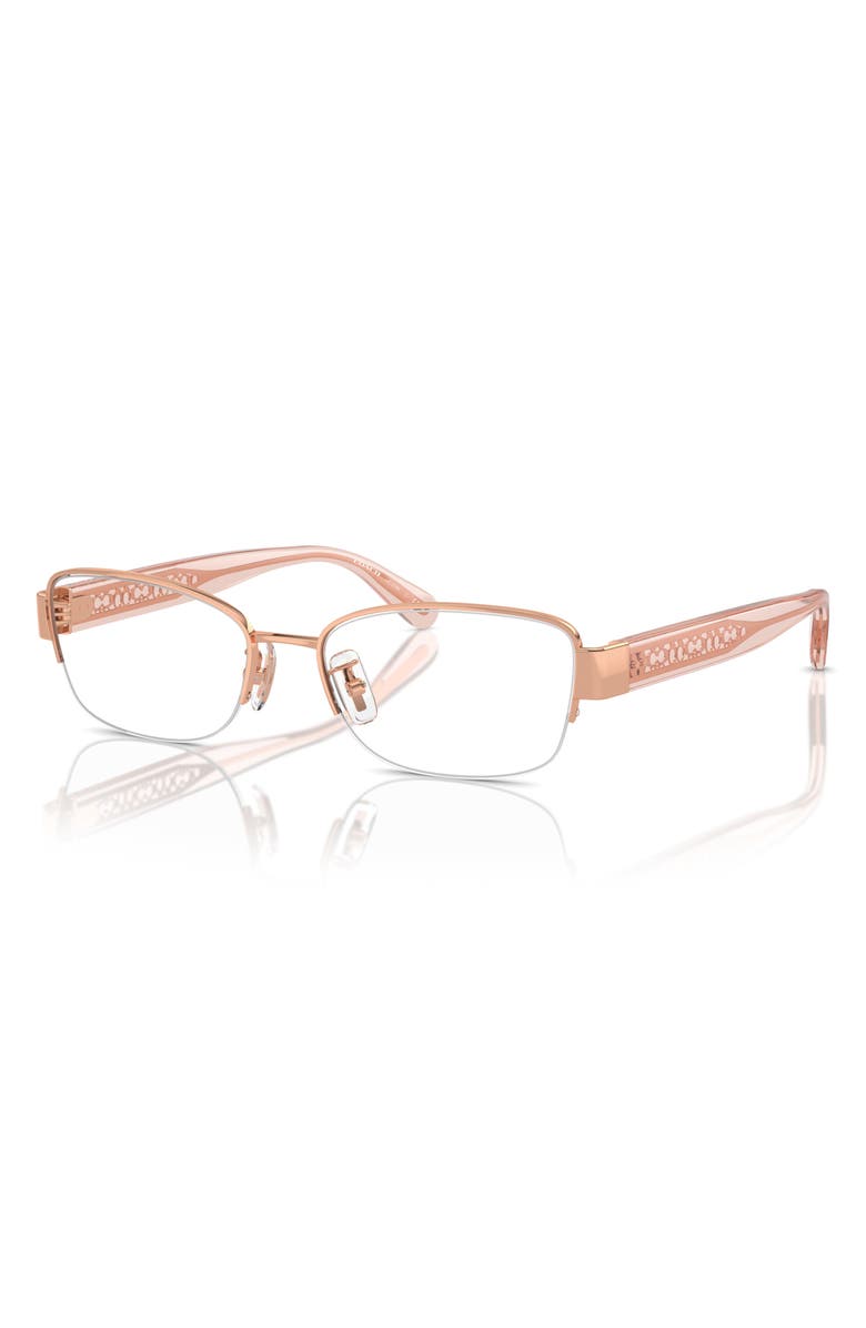 COACH 53mm Rectangular Optical Glasses, Alternate, color, Shiny Rose Gold / Demo Lens