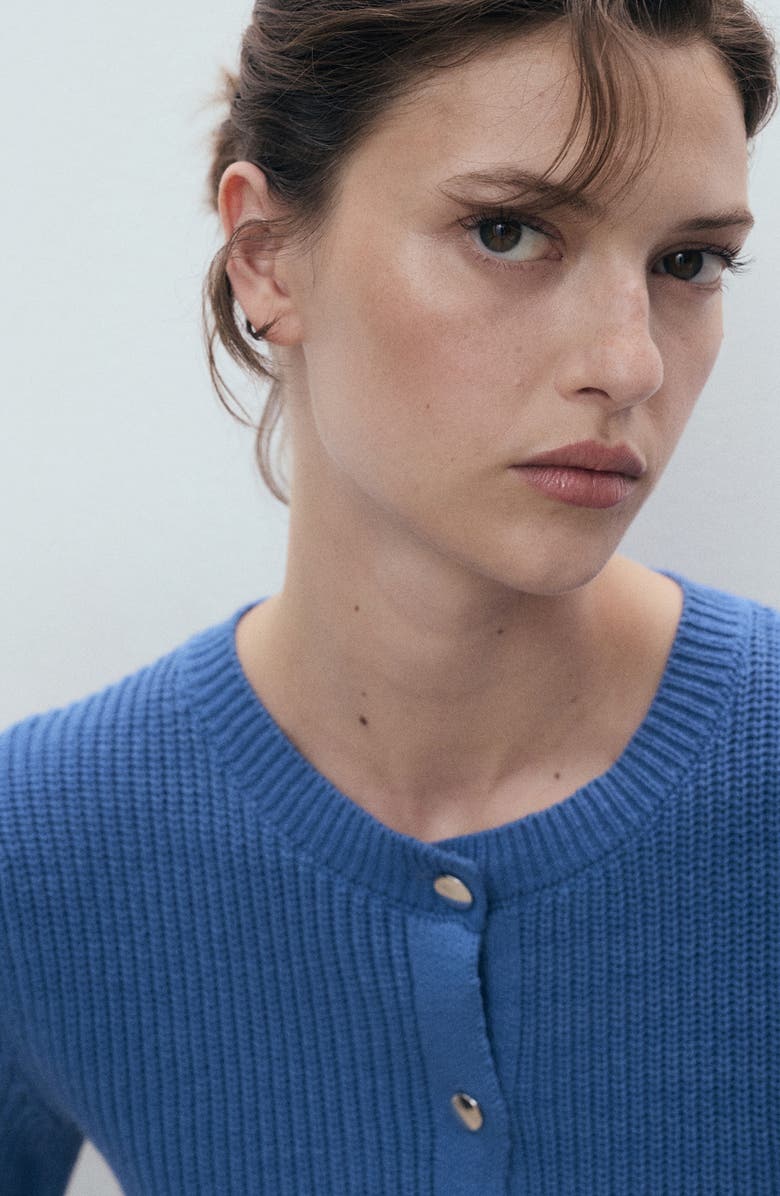 MANGO Short Sleeve Cardigan, Alternate, color, Vibrant Blue