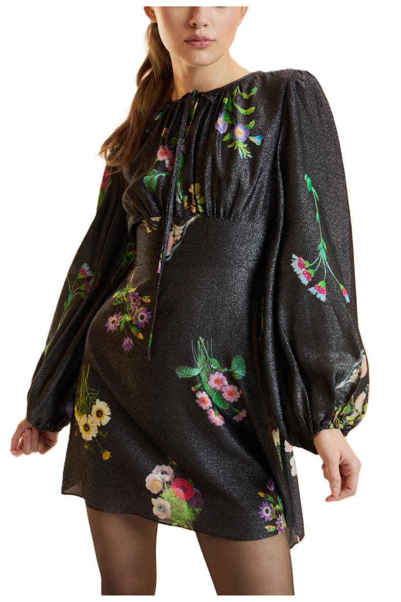 Printed Lurex Mini Dress, Alternate, color, Black Floral