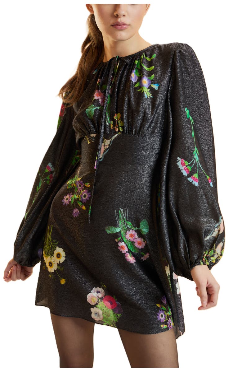 Cynthia Rowley Printed Lurex Mini Dress, Alternate, color, Black Floral