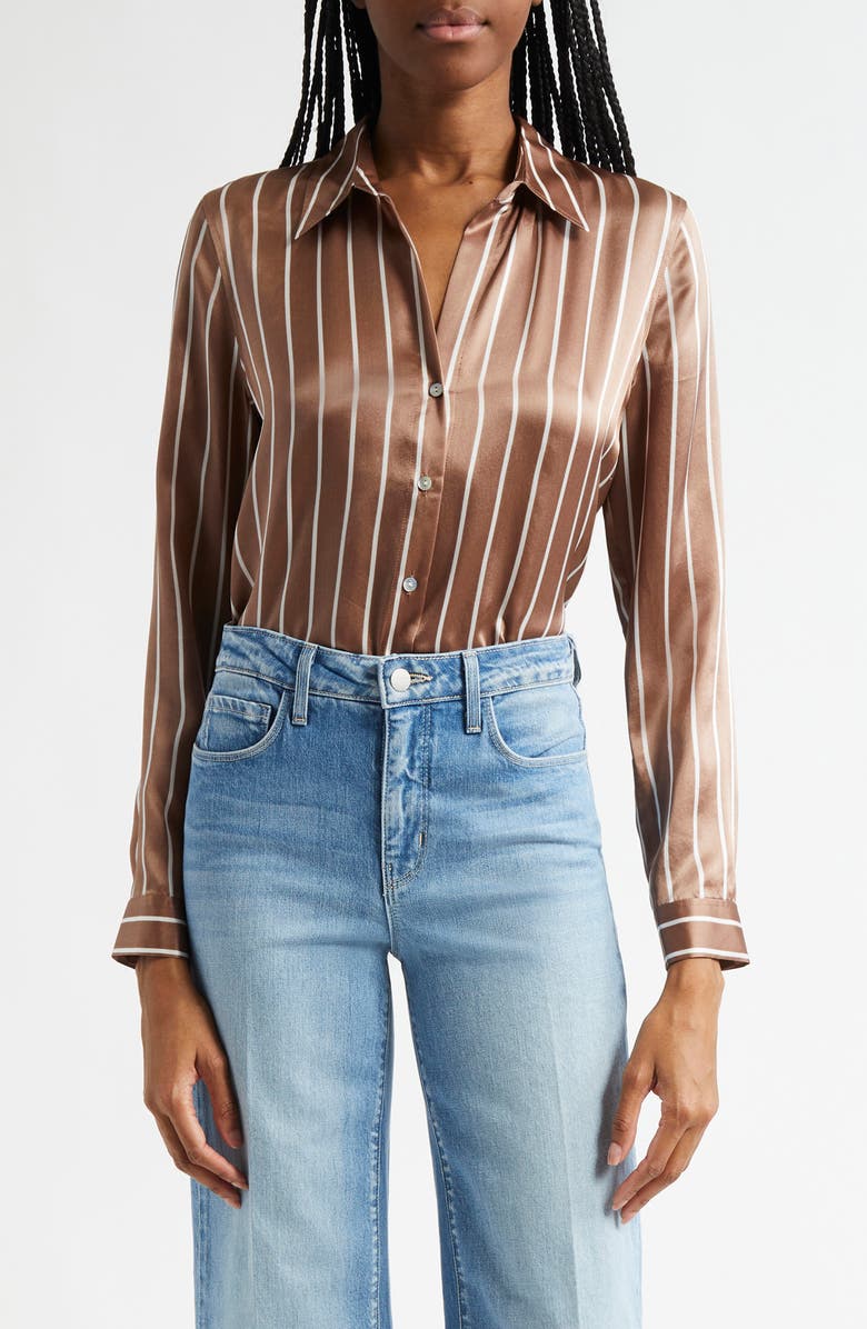 L'AGENCE Tyler Stripe Silk Button-Up Shirt, Main, color,