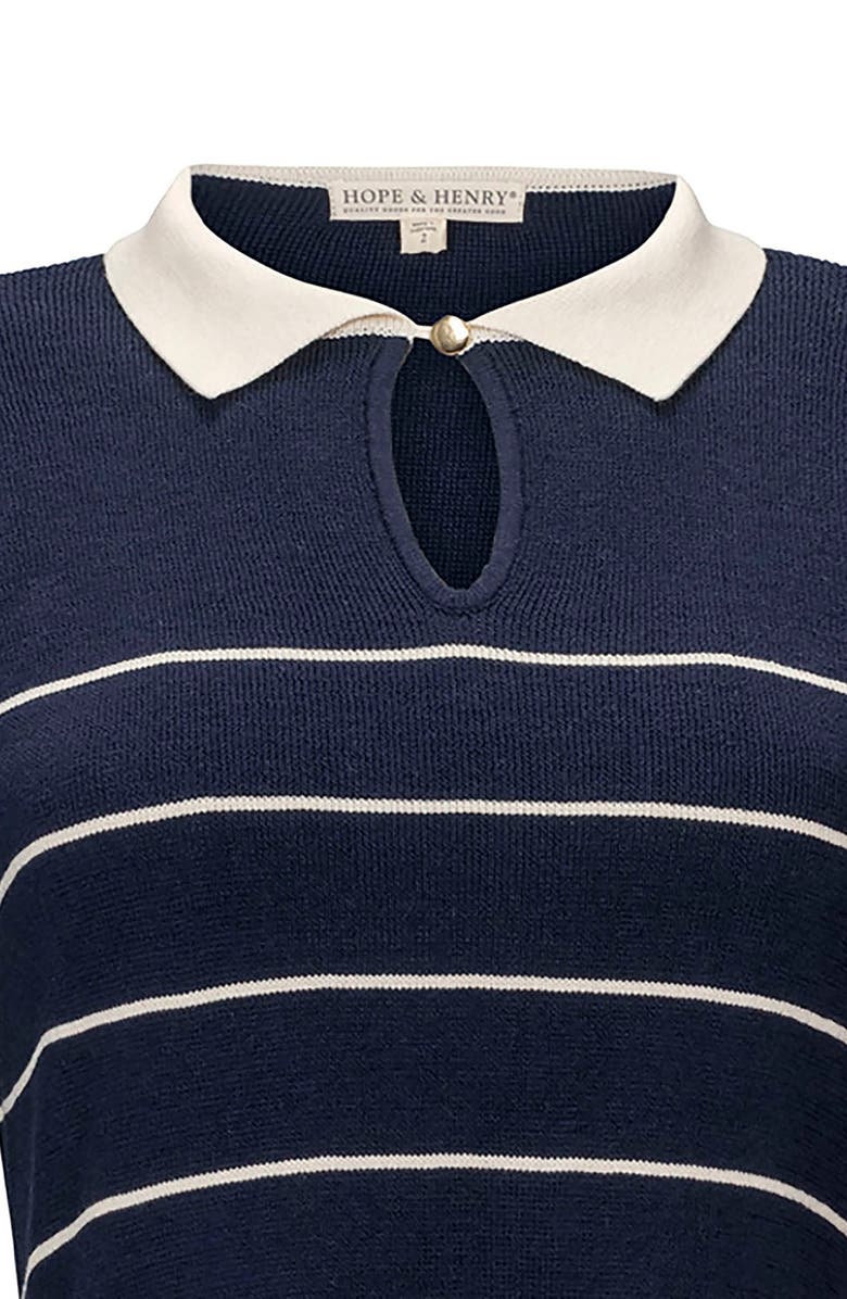 Hope & Henry Organic Long Sleeve Collared Sweater Dress, Alternate, color, Navy Breton Stripe