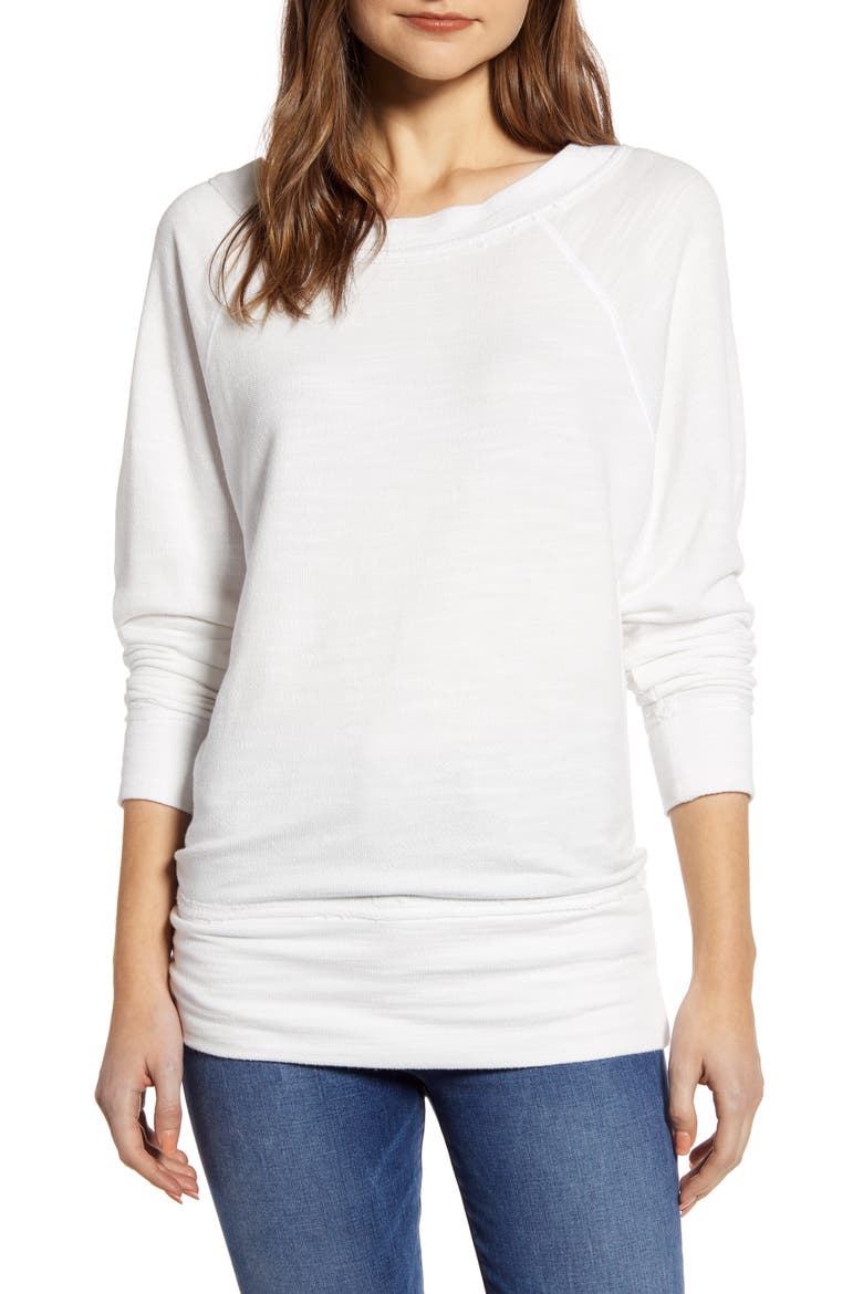 Dolman Sleeve Cotton Blend Pullover, Main, color, WHITE