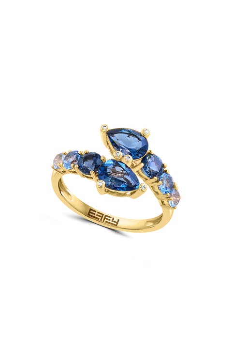 14k Gold Plated Sterling Silver Stone Bypass Ring