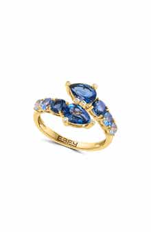 14k Gold Plated Sterling Silver Stone Bypass Ring
