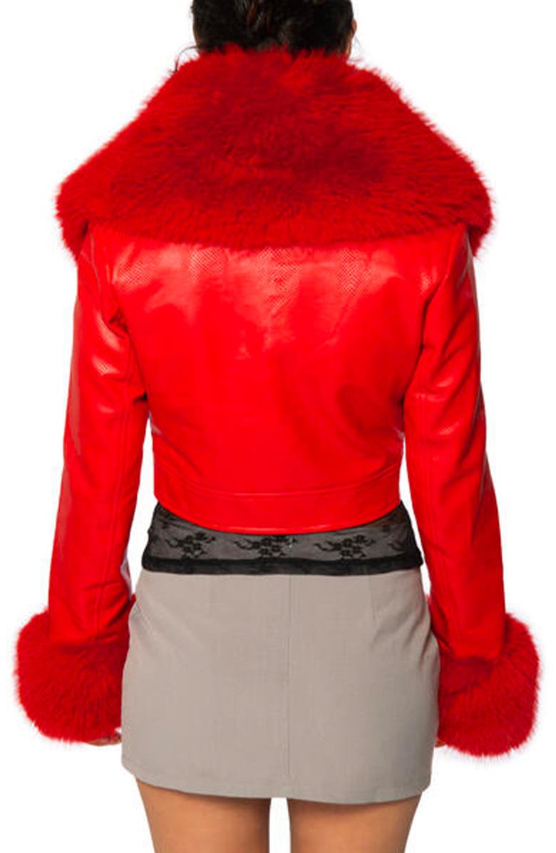 AZALEA WANG Gisele Faux Fur Trim Faux Leather Crop Jacket, Alternate, color, 