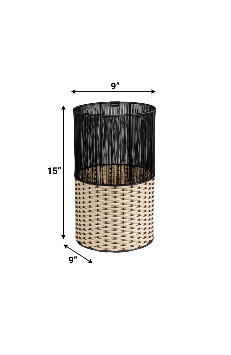 HAPPIMESS Harper Modern 2-Tone Faux Wicker Cylinder Waste Basket, Alternate, color, Black/Cream