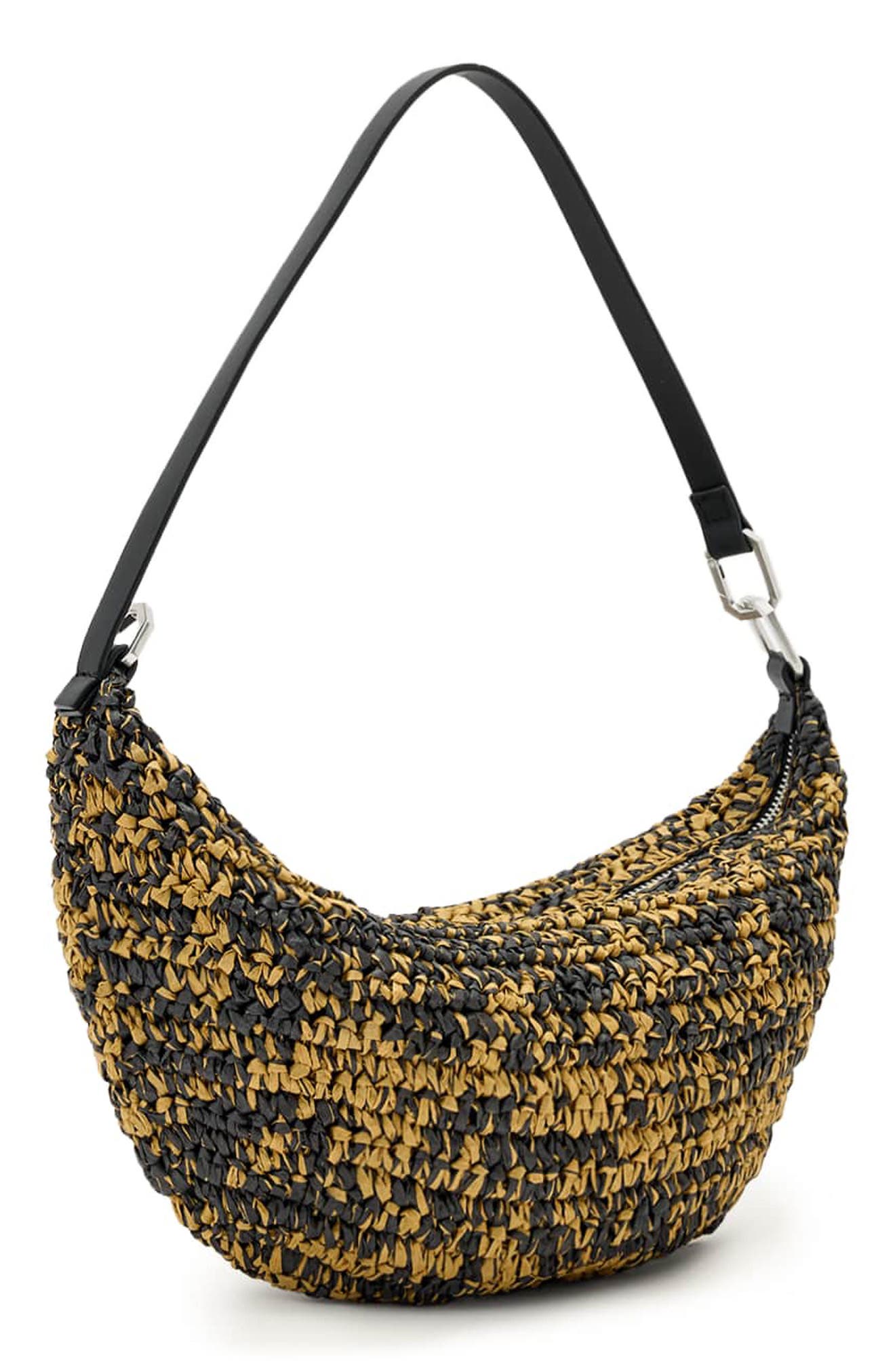 Micro Luna Raffia Shoulder Bag, Alternate, color, BISCUIT/ BLACK