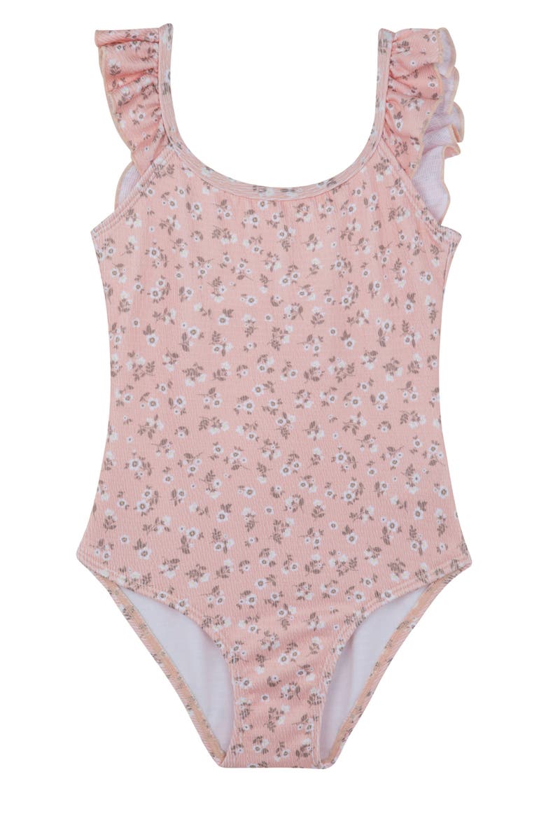 Gottex Kids Ditsy Dream Textured Square Neck Ruffle One Piece, Main, color, Orange