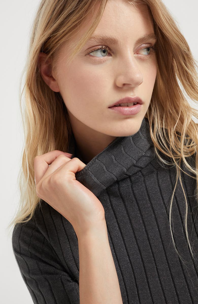 Brunello Cucinelli Sparkling cashmere and silk rib knit turtleneck sweater, Alternate, color, 