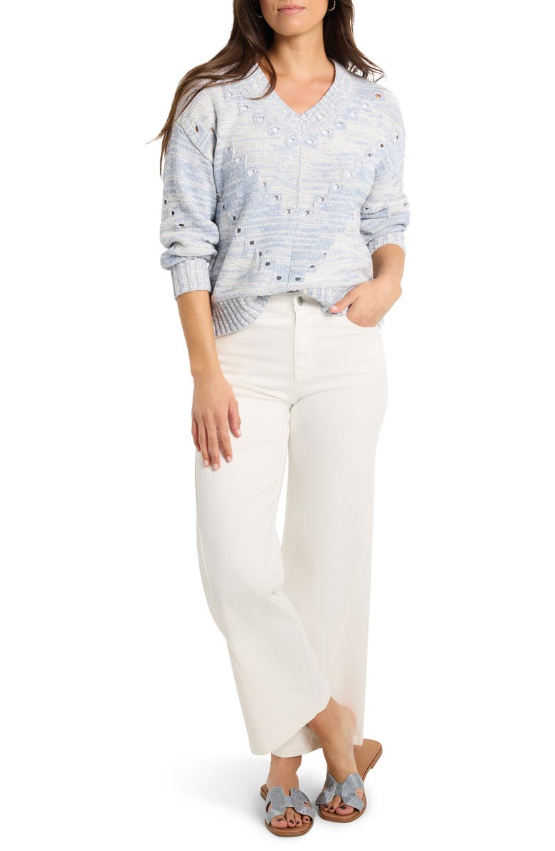 NIC+ZOE Open Stitch V-Neck Sweater, Alternate, color, Blue Mix