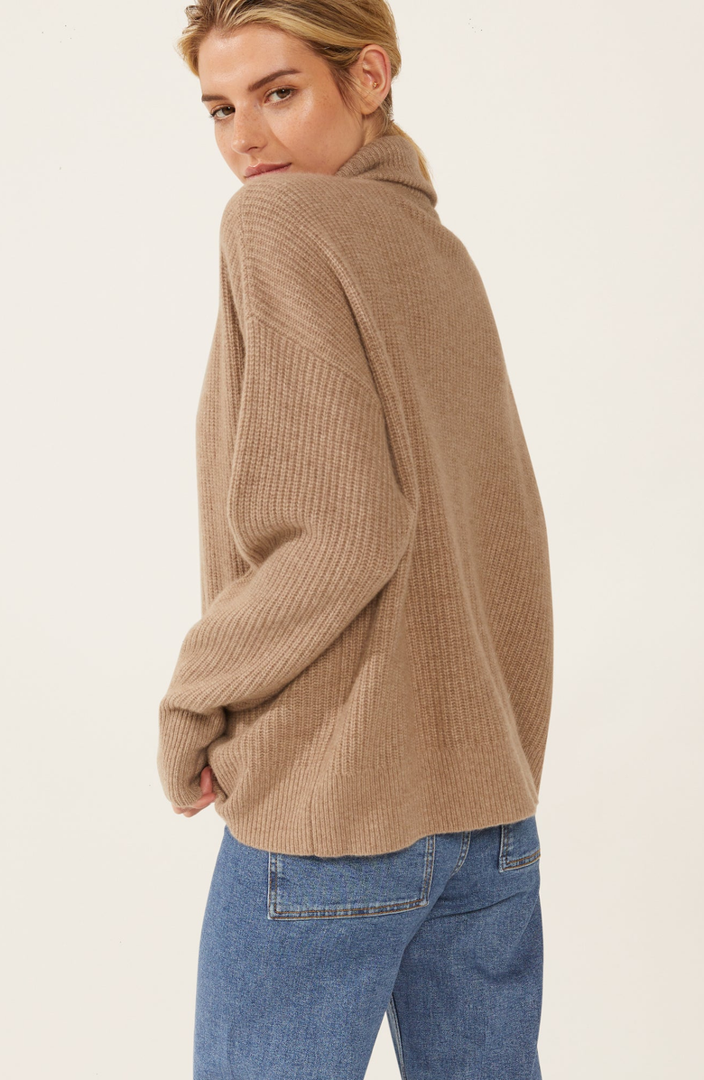 Italic Sophia Chunky Cashmere Quarter Zip Pullover, Alternate, color, Brown