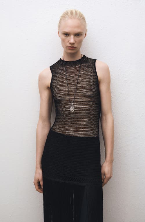 Mango Fringe Sleeveless Mesh Maxi Dress In Black