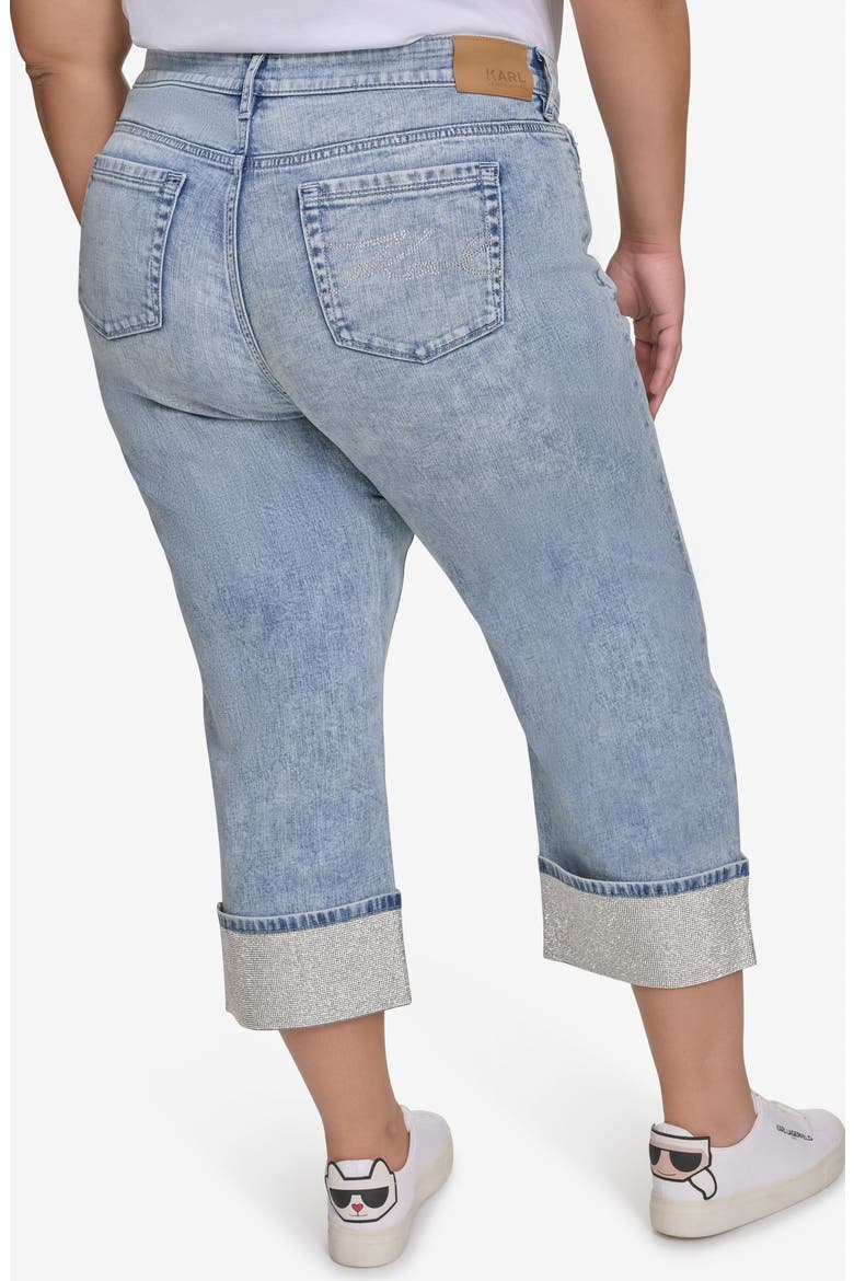 Crystal Cuff High Waist Jeans, Alternate, color, ICE BLUE
