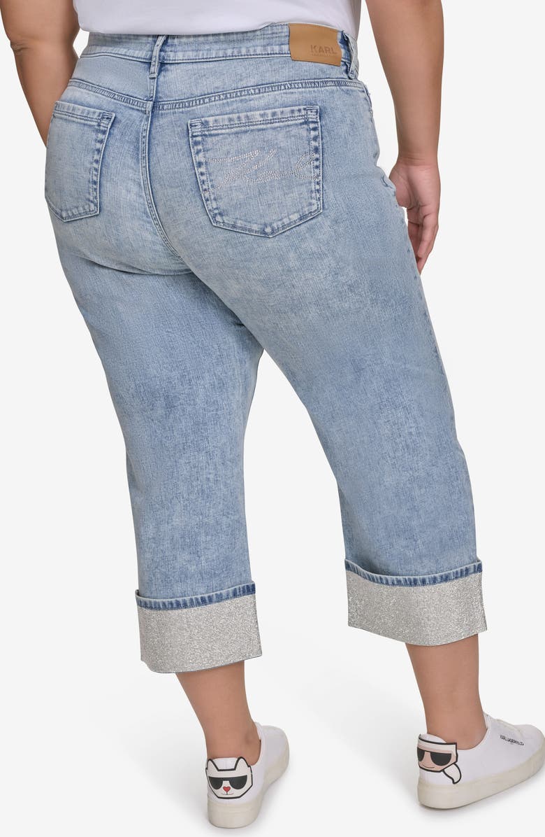 KARL LAGERFELD PARIS Crystal Cuff High Waist Jeans, Alternate, color, Ice Blue