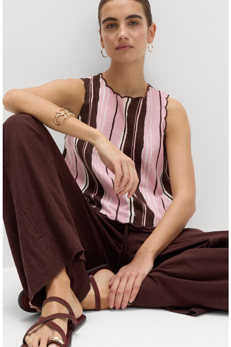 Stripe Scallop Sleeveless Top, Alternate, color, PINK / MULTI