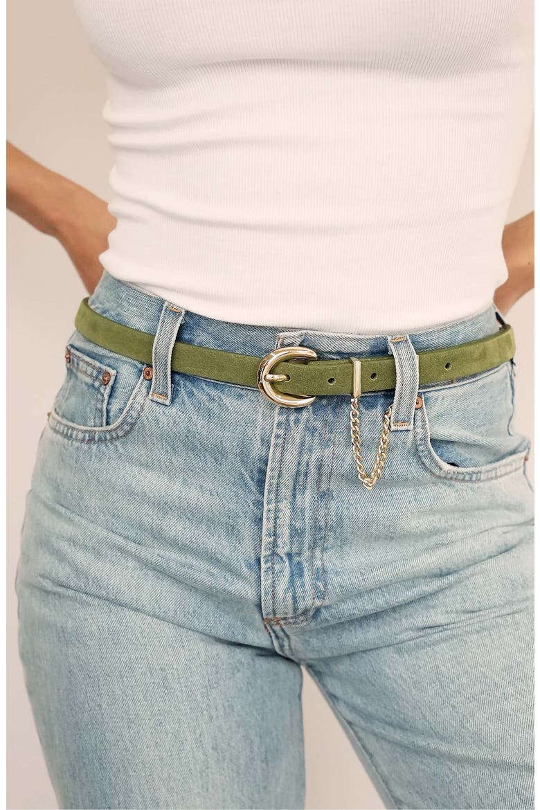 Chain Buckle Leather Belt, Alternate, color, OLIVINE