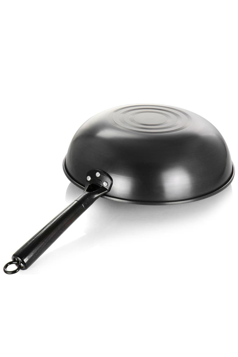 Debossed 13 Inch Heavy Gauge Carbon Steel Wok, Alternate, color, Black