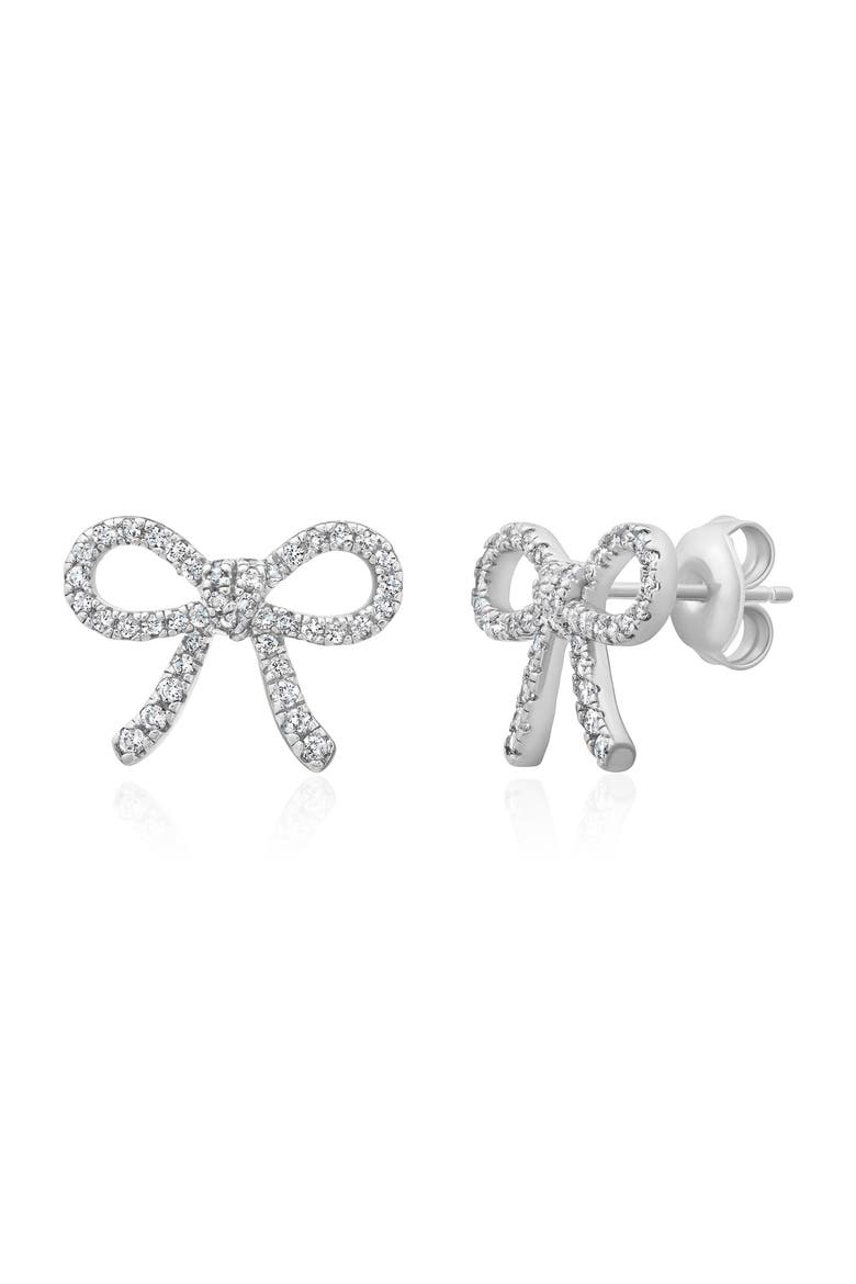 Fairy Tale Pavé Cubic Zirconia Bow Stud Earrings, Main, color, PURE PLATINUM/ CLEAR STONE