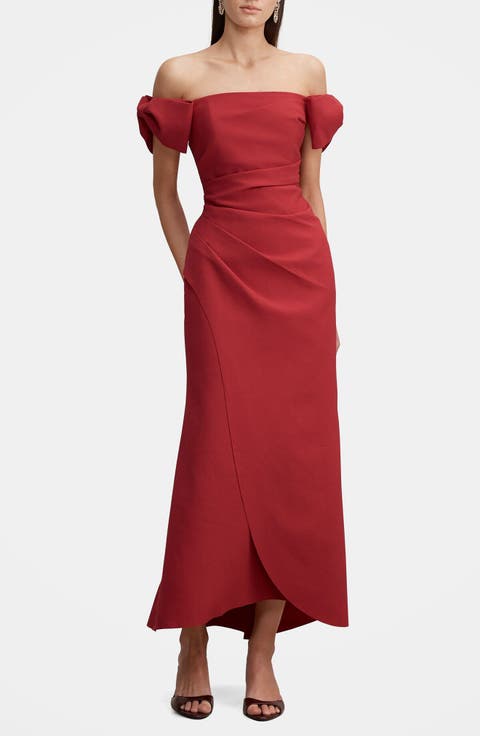Kalee Bow Trim Off the Shoulder Gown