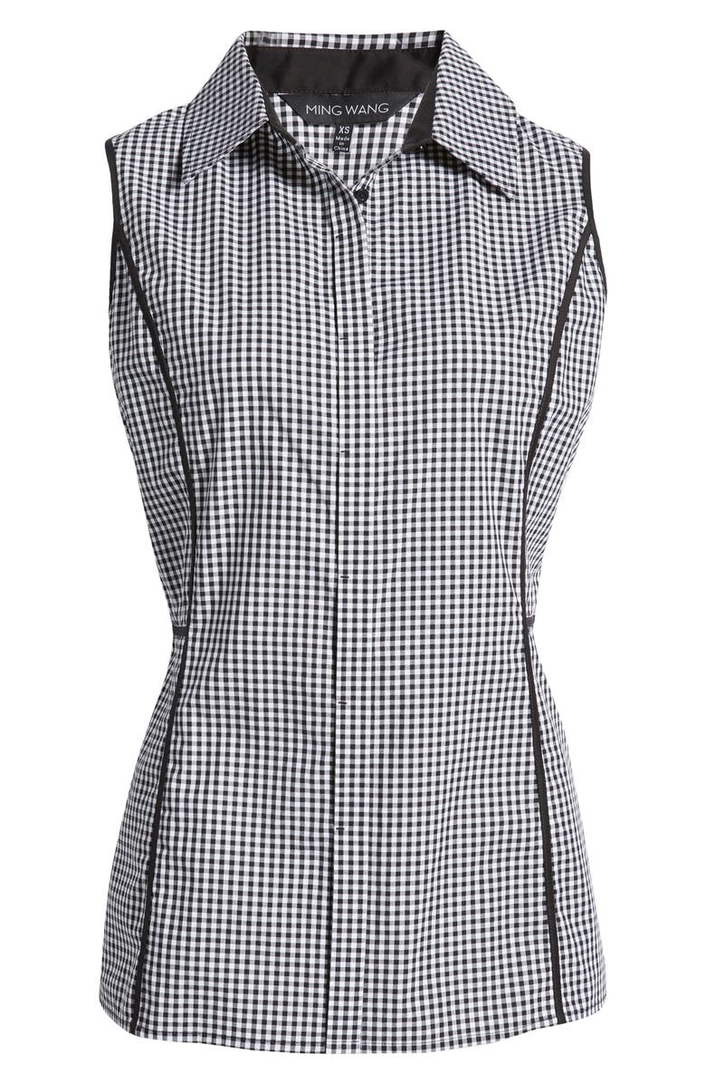 Ming Wang Gingham Collared Sleeveless Top, Alternate, color, 