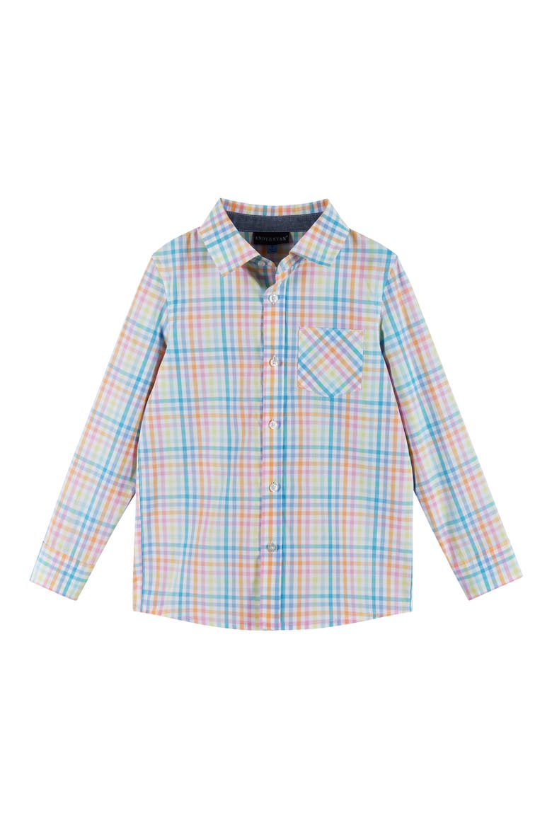 Kids' Check Cotton Button-Up Shirt, Main, color, WHITE