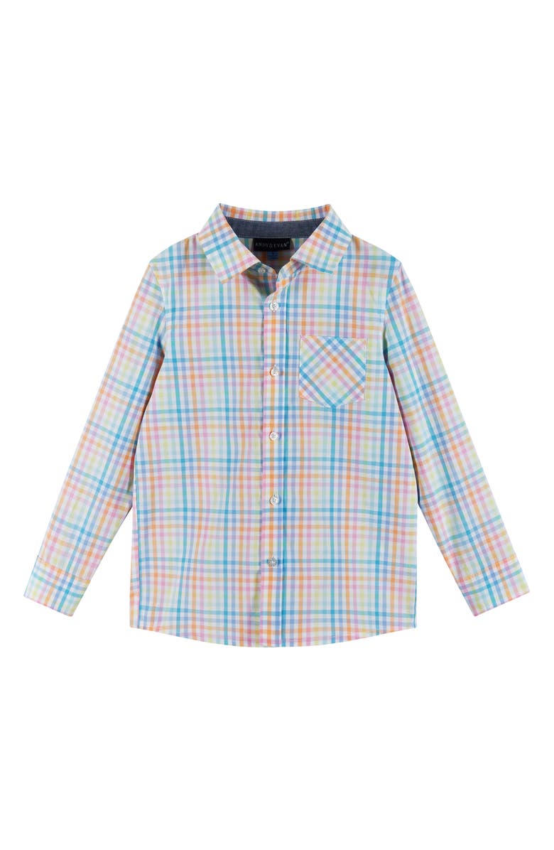 Andy & Evan Kids' Check Cotton Button-Up Shirt, Main, color, White