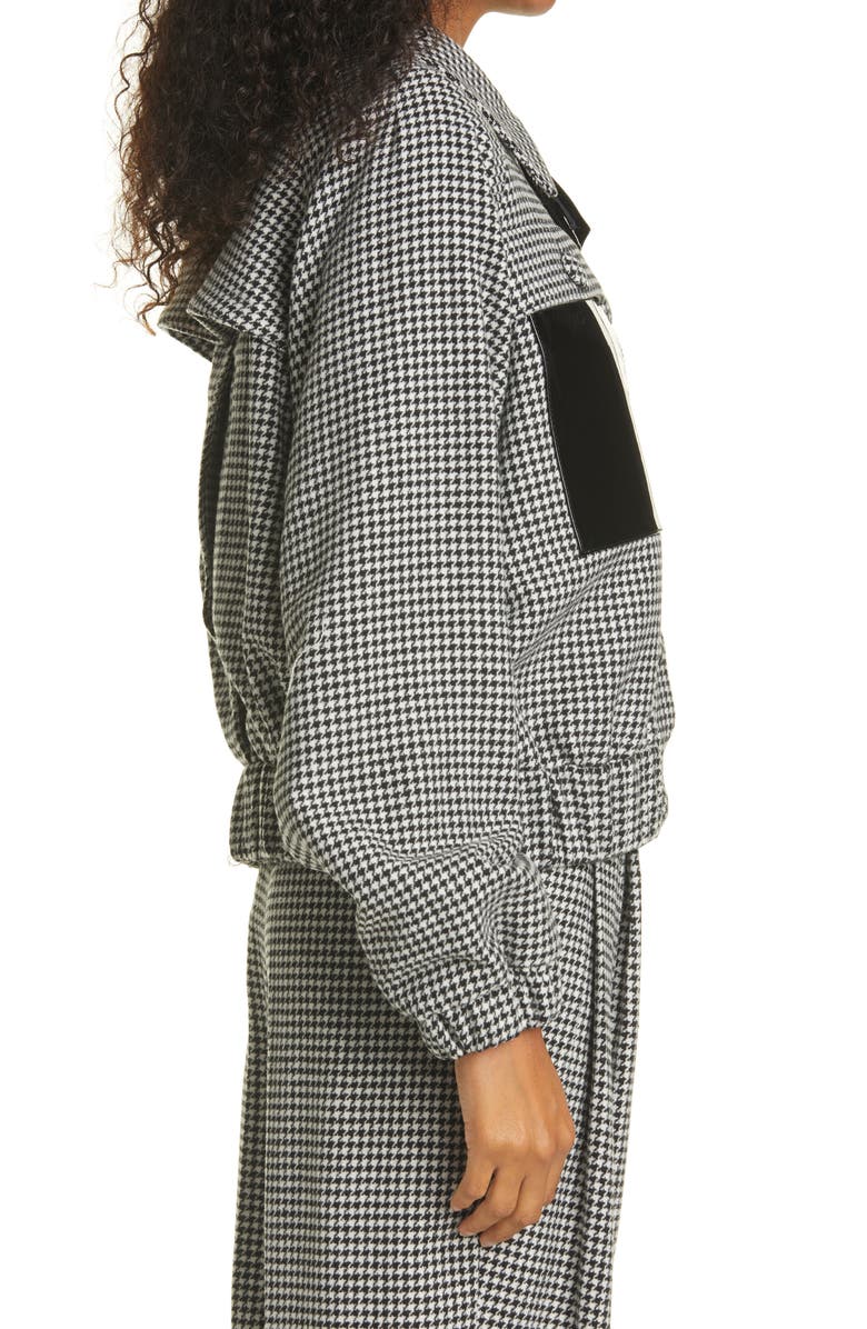 REMAIN Birger Christensen Women's Odette Leather Trim Houndstooth Wool Blend Jacket, Alternate, color, 
