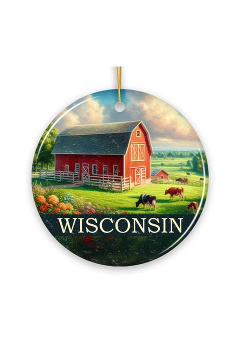 Wisconsin Red Barn Farm Landscape Ornament
