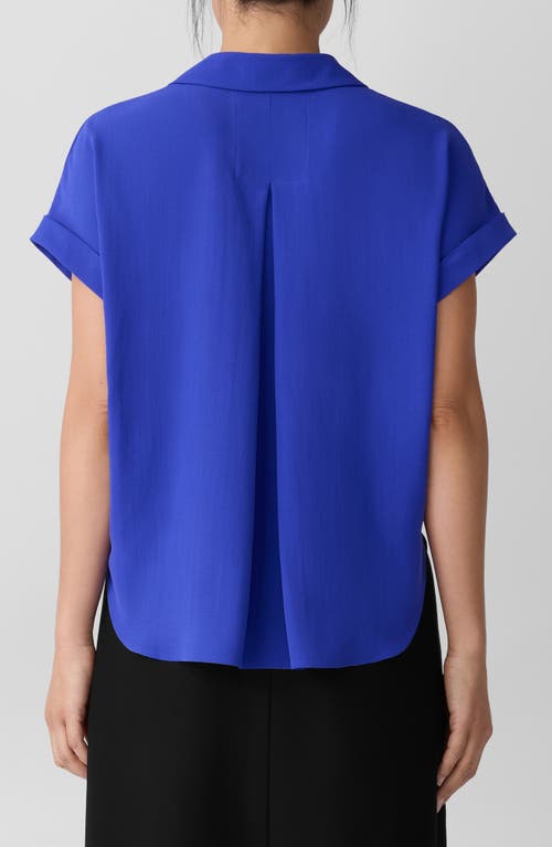 Eileen Fisher Notched Collar Silk Top In Blue