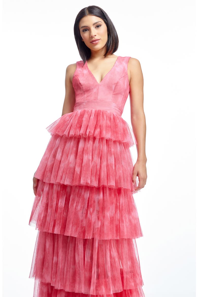 Radhika Tiered Plissé Tulle Gown, Alternate, color, RASPBERRY MULTI