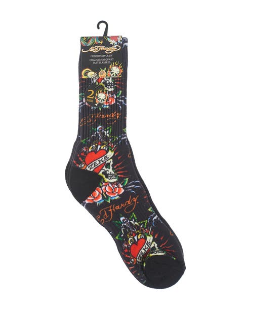 Ed Hardy 360 Print Full Cushion Crew Sock 2-pack In Gray