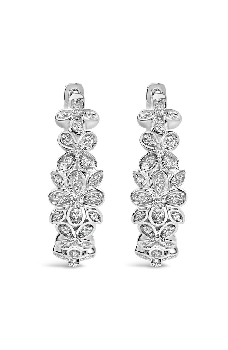 Haus of Brilliance Silver 1/2 Cttw Diamond Floral Motif Hoop Earrings, Main, color, White