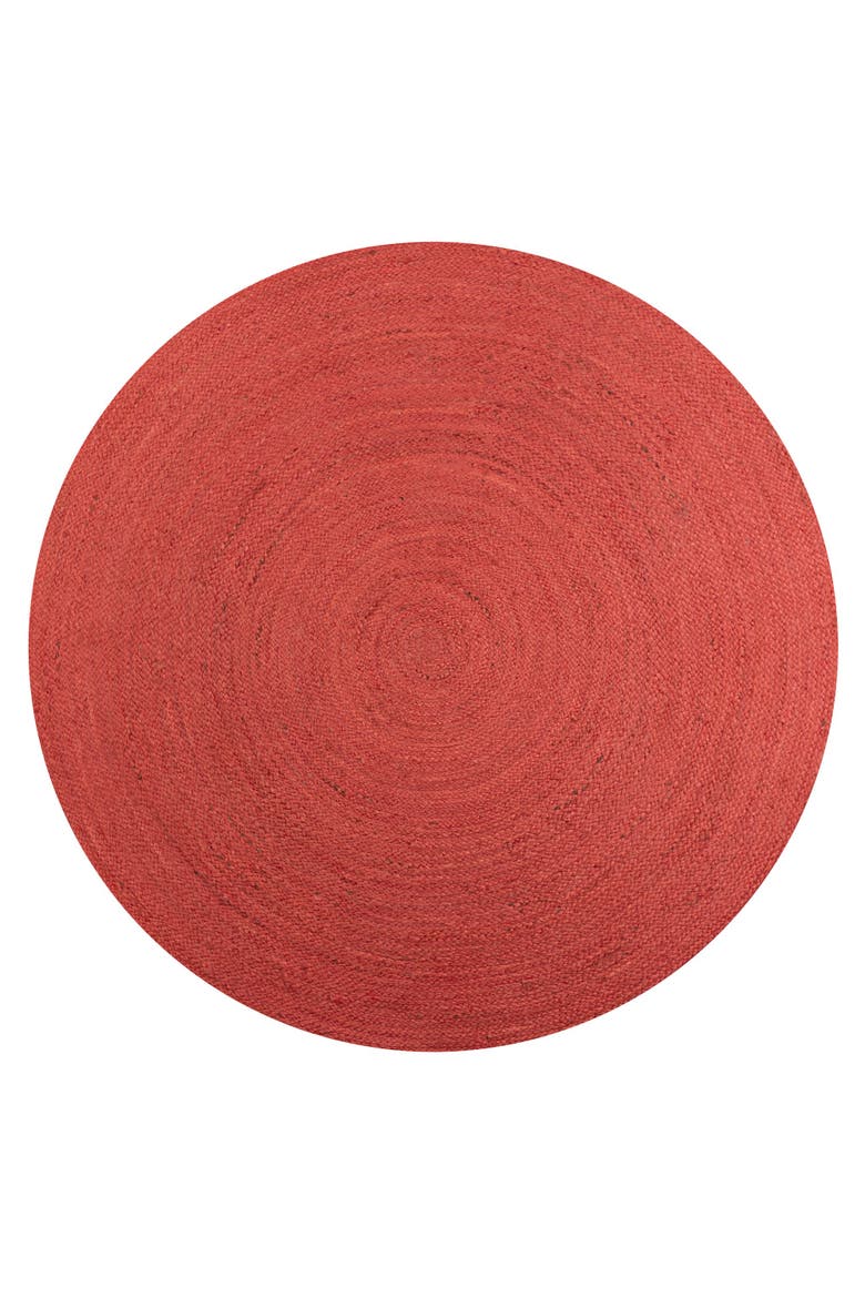 Zara Braided Coastal Cottage Round Jute Round Area Rug, Alternate, color, Red